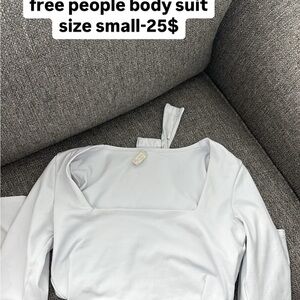 Free People White Long Sleeve Fitted Bodysuit